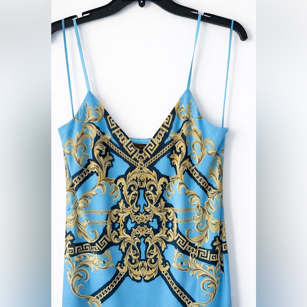 AFRM Blue Dress with Gold Baroque AMINA MESH MIDI - Picture 5 of 11